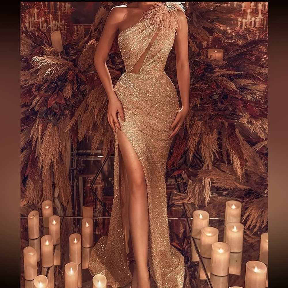 Glamorous Gold One-Shoulder Prom Dress